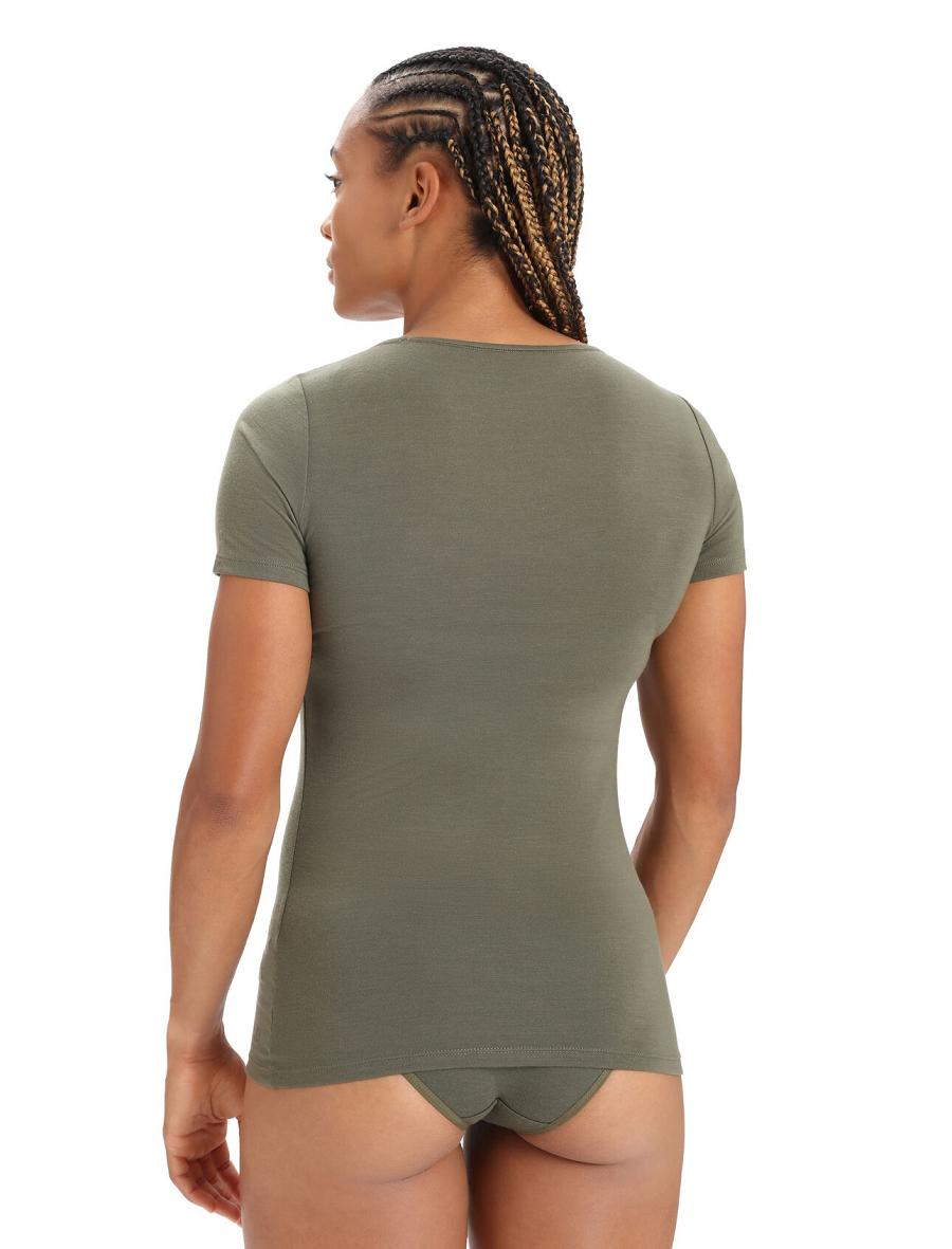 Sous Vêtement Icebreaker Merino Siren Corta Sleeve Sweetheart Top Femme Vert Olive | FR 1682BEXC